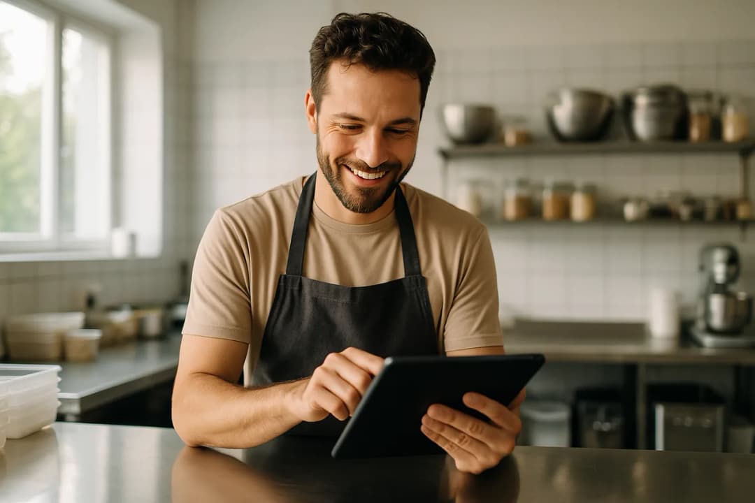 Empreendedor do setor de alimentos analisando documentos de abertura de empresa